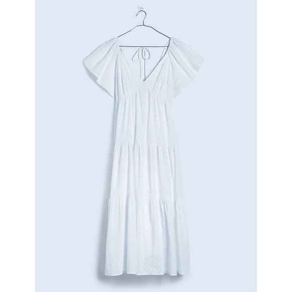 Madewell Tie Back Flutter Sleeve Tiered Midi Dress White Cottagecore US 00 NWT - Picture 5 of 16